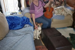 Sue with Lucy who loves it when Sue plays her Ukulele.